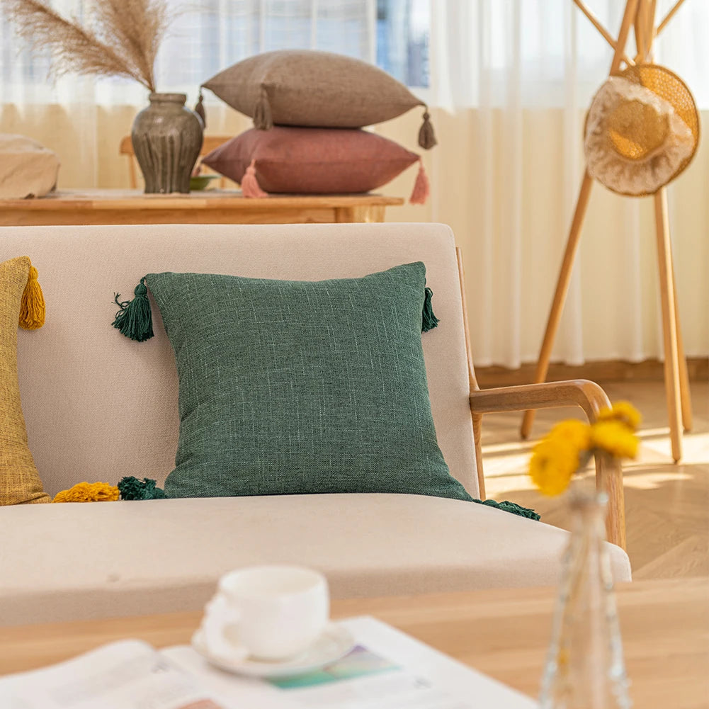 Tasselled Solid Cushion Cover