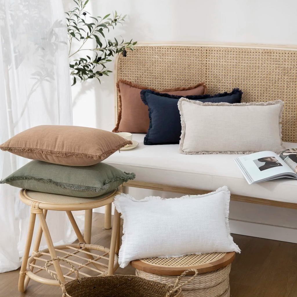 Fringed Ramie Cushion Covers, Set of Two