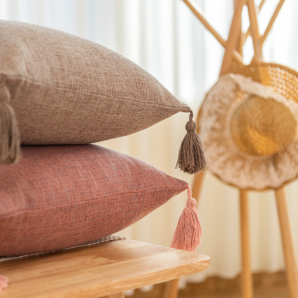 Tasselled Solid Cushion Cover