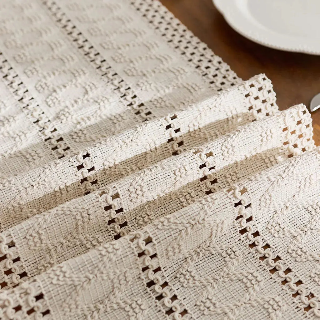 Beige Boho Tassel Table Runner