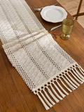 Beige Boho Tassel Table Runner