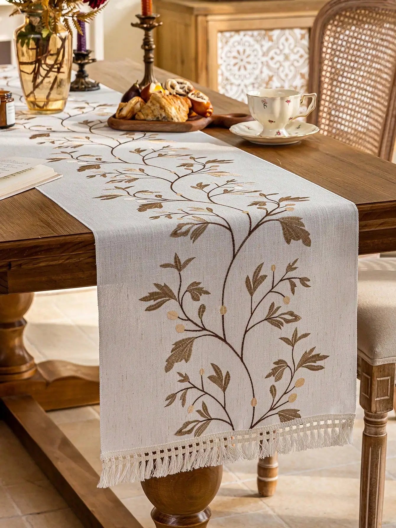 Coffee Branch Embroidery Table Runner