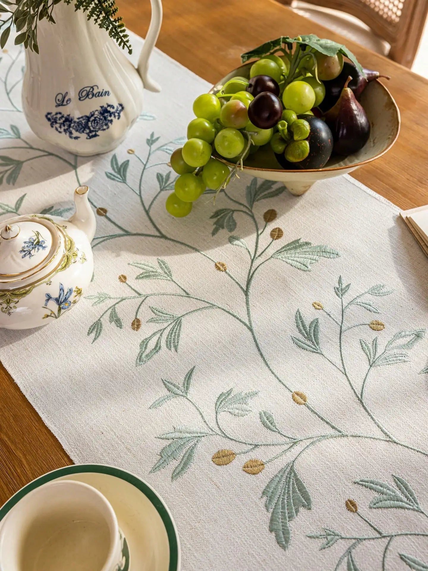 Coffee Branch Embroidery Table Runner