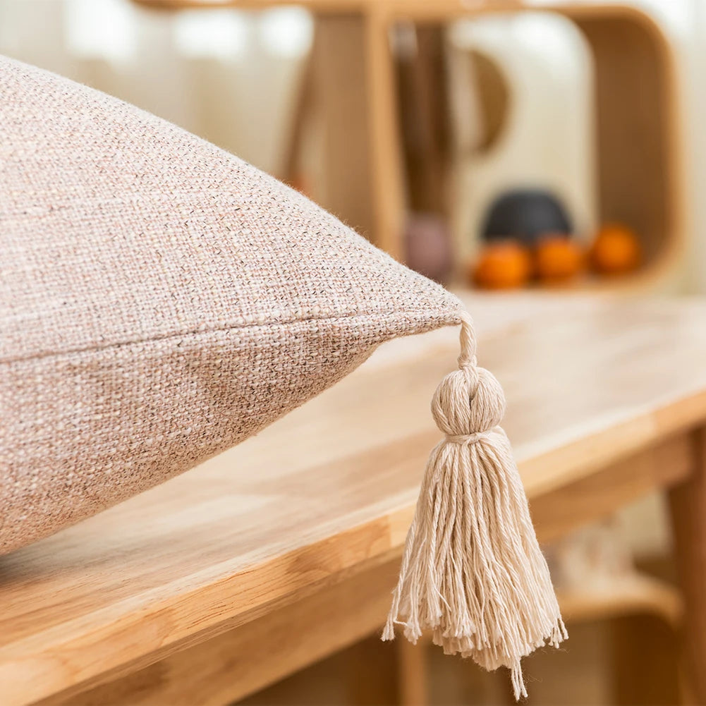 Tasselled Solid Cushion Cover