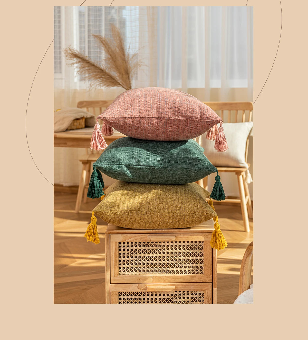 Tasselled Solid Cushion Cover