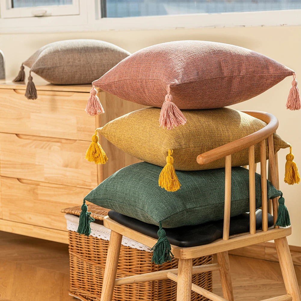 Tasselled Solid Cushion Cover
