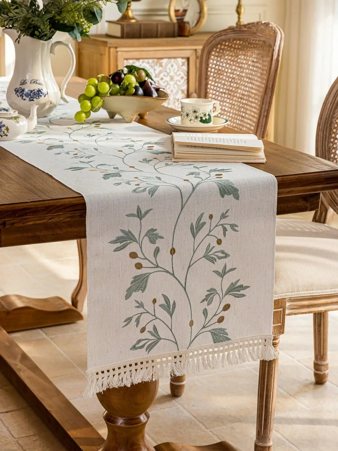 Coffee Branch Embroidery Table Runner