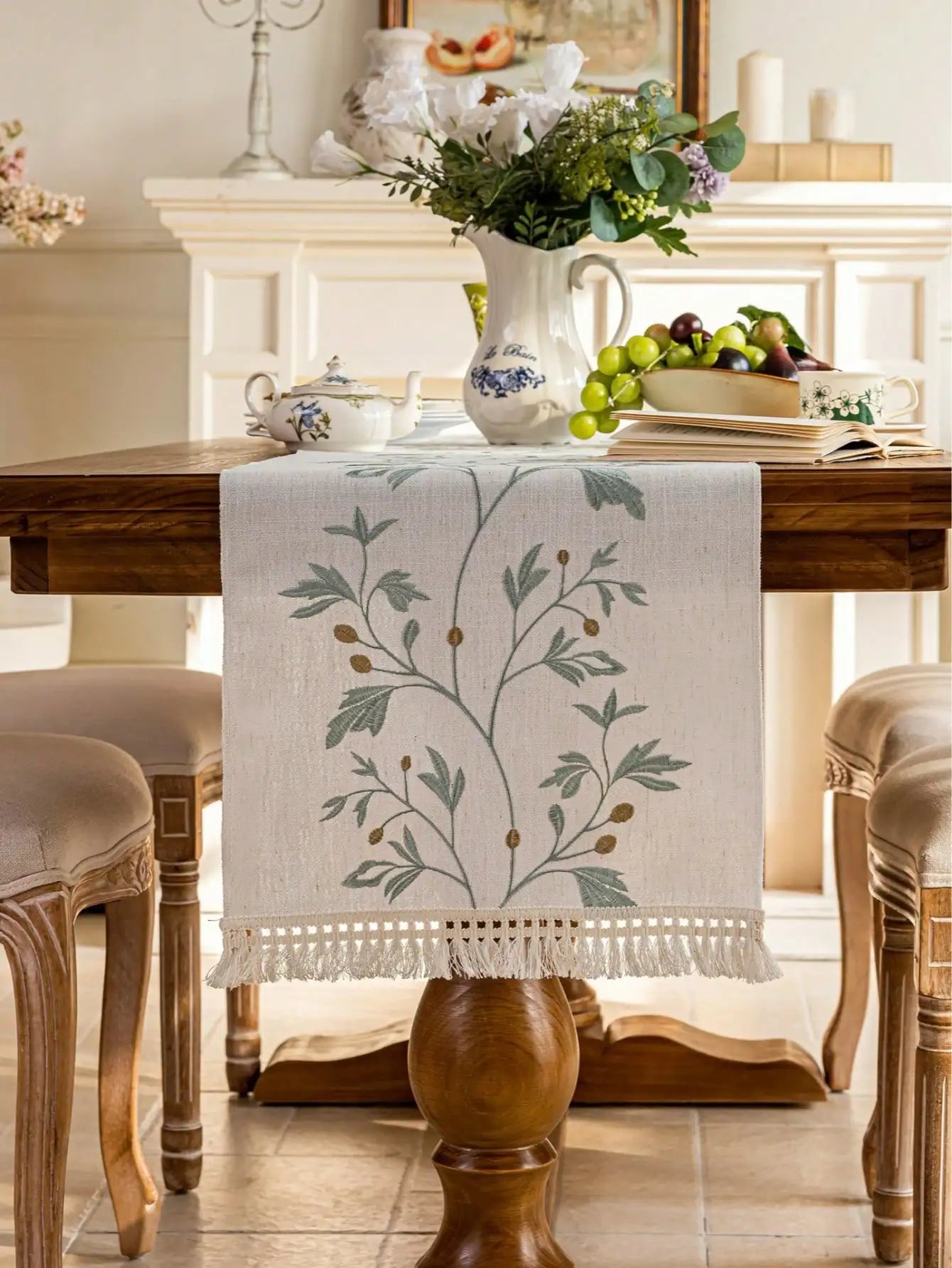 Coffee Branch Embroidery Table Runner