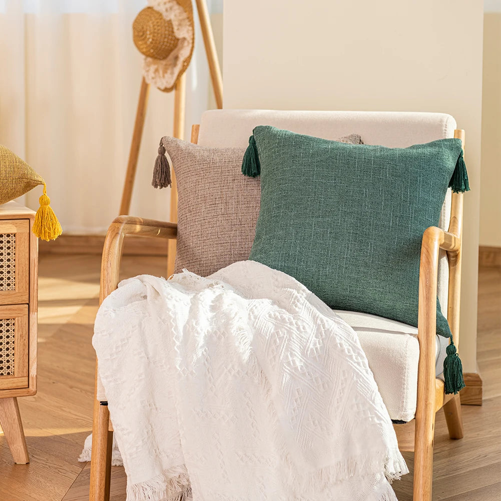 Tasselled Solid Cushion Cover