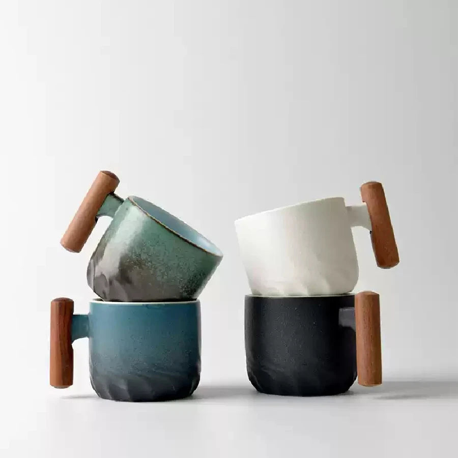 Wood-Handle Ceramic Cup