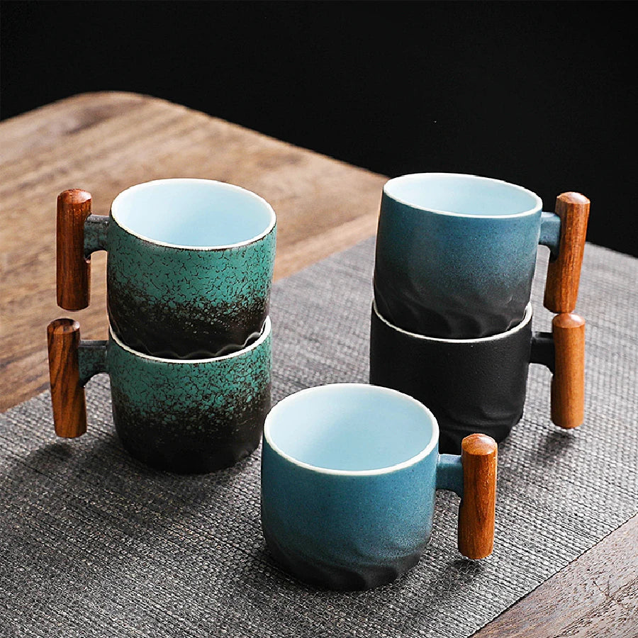 Wood-Handle Ceramic Cup
