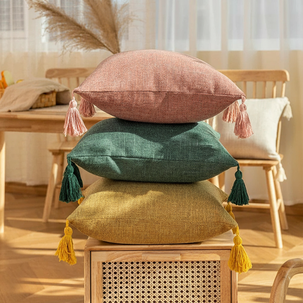 Tasselled Solid Cushion Cover